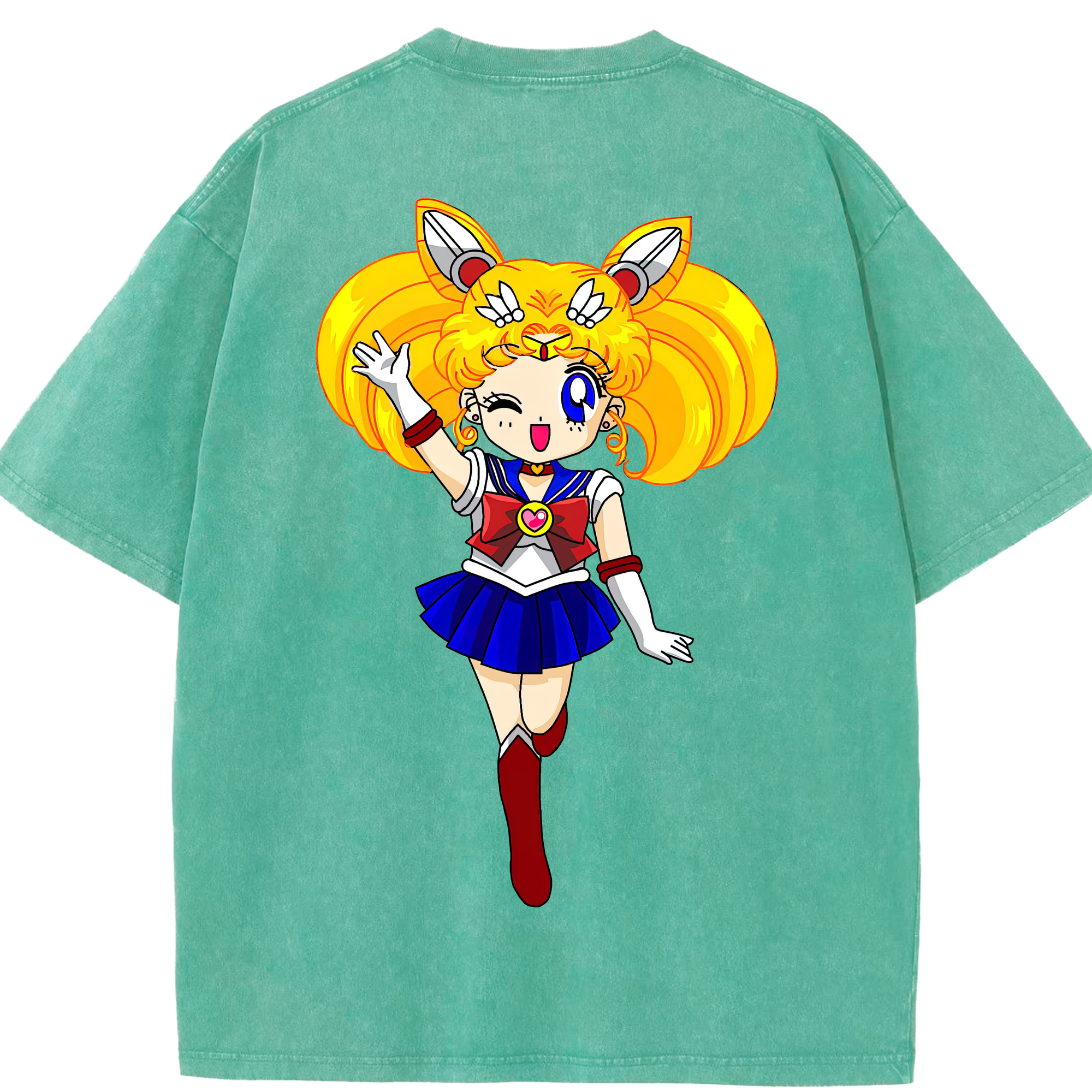 （画像用） 美少女戦士セーラームーン 月野 うさぎ つきの うさぎ Sailor Moon Tsukino Usagi 綿100% ヴィンテージ風 半袖Tシャツ（背面プリント）